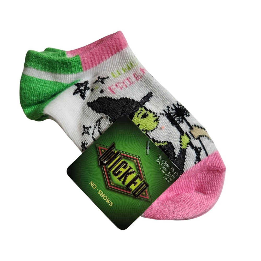 Wicked The Musical No Show Socks 5‎ Pair Set Kids Shoe Size 7.5-8.5